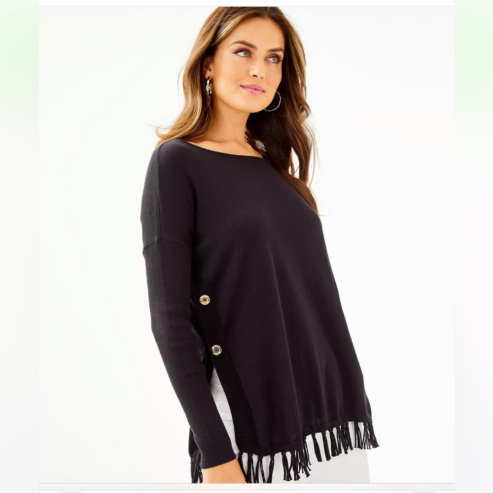 NWT XS Lilly Pulitzer Black Fringed Sweater
